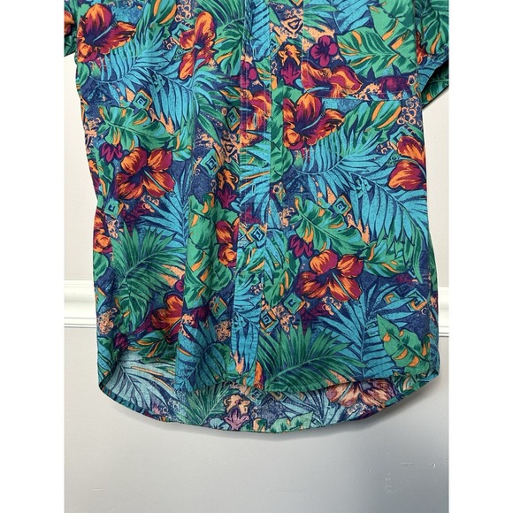 Ralph Lauren Chaps Cotton Hawaiian Shirt Men's Medium Colorful Tropical Camp - Picture 3 of 7